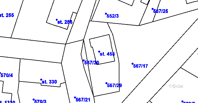 Parcela st. 455 v KÚ Kaznějov, Katastrální mapa
