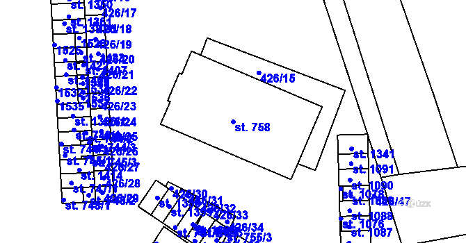 Parcela st. 758 v KÚ Kaznějov, Katastrální mapa