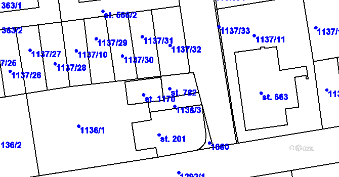 Parcela st. 782 v KÚ Kaznějov, Katastrální mapa