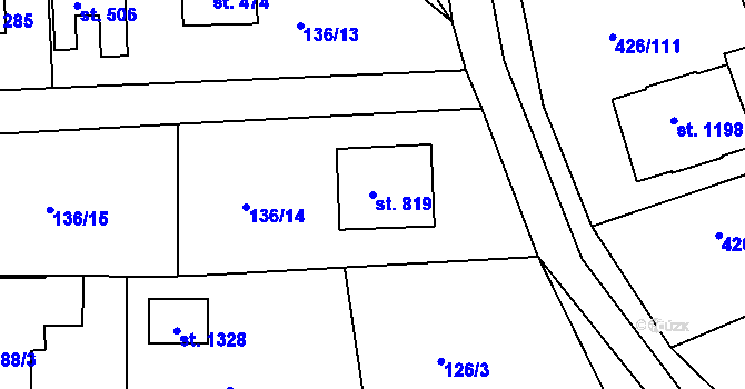 Parcela st. 819 v KÚ Kaznějov, Katastrální mapa