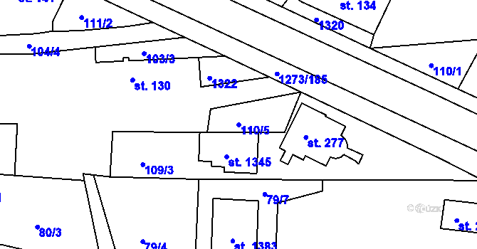Parcela st. 110/5 v KÚ Kaznějov, Katastrální mapa