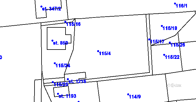 Parcela st. 115/4 v KÚ Kaznějov, Katastrální mapa