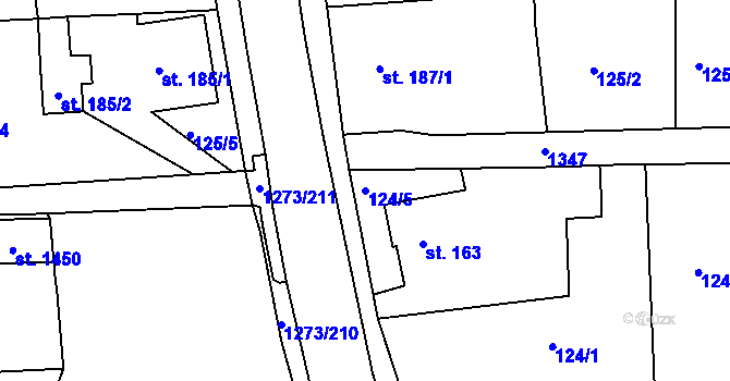 Parcela st. 124/5 v KÚ Kaznějov, Katastrální mapa