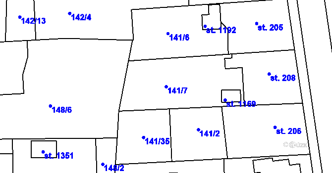 Parcela st. 141/7 v KÚ Kaznějov, Katastrální mapa