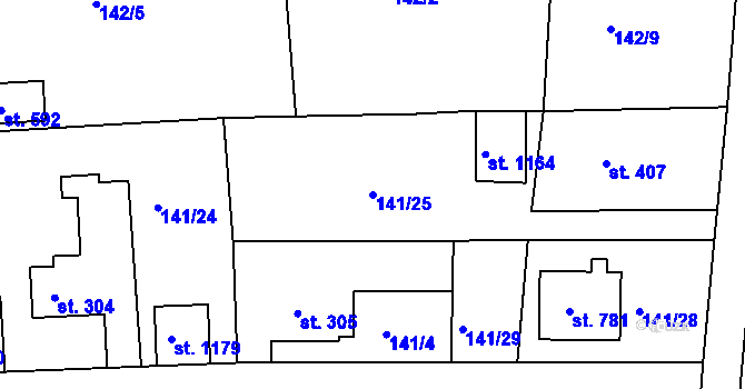 Parcela st. 141/25 v KÚ Kaznějov, Katastrální mapa
