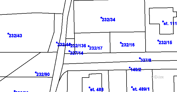 Parcela st. 232/17 v KÚ Kaznějov, Katastrální mapa