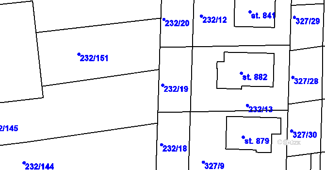 Parcela st. 232/19 v KÚ Kaznějov, Katastrální mapa