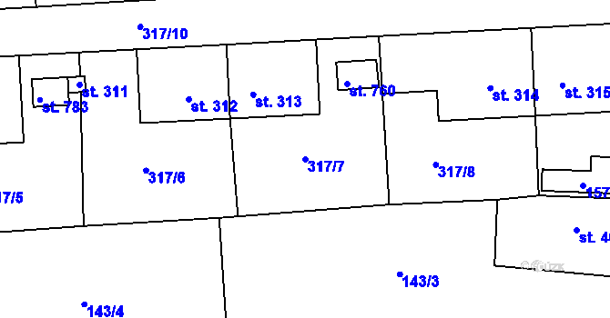 Parcela st. 317/7 v KÚ Kaznějov, Katastrální mapa