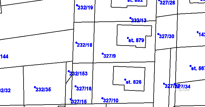 Parcela st. 327/9 v KÚ Kaznějov, Katastrální mapa