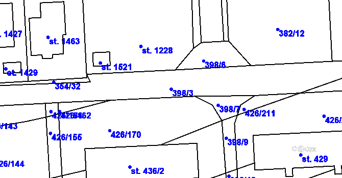Parcela st. 398/3 v KÚ Kaznějov, Katastrální mapa