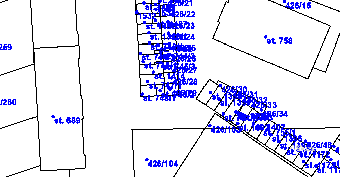 Parcela st. 426/29 v KÚ Kaznějov, Katastrální mapa