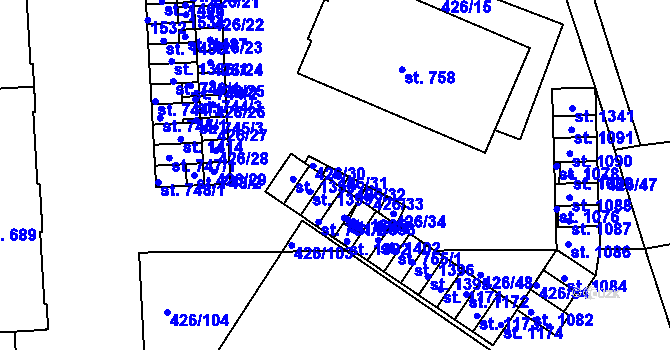 Parcela st. 426/31 v KÚ Kaznějov, Katastrální mapa