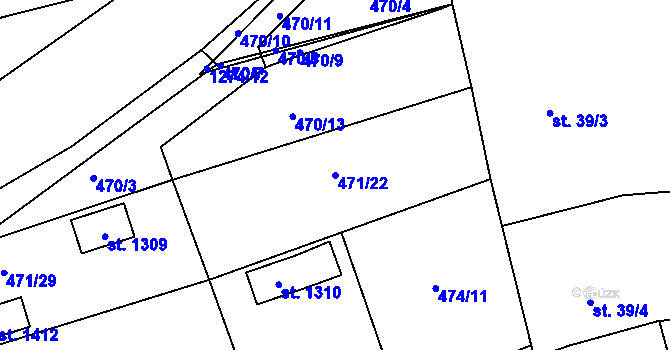 Parcela st. 471/22 v KÚ Kaznějov, Katastrální mapa