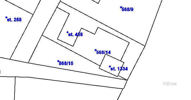 Parcela st. 568/14 v KÚ Kaznějov, Katastrální mapa