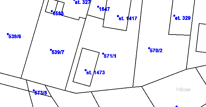 Parcela st. 571/1 v KÚ Kaznějov, Katastrální mapa
