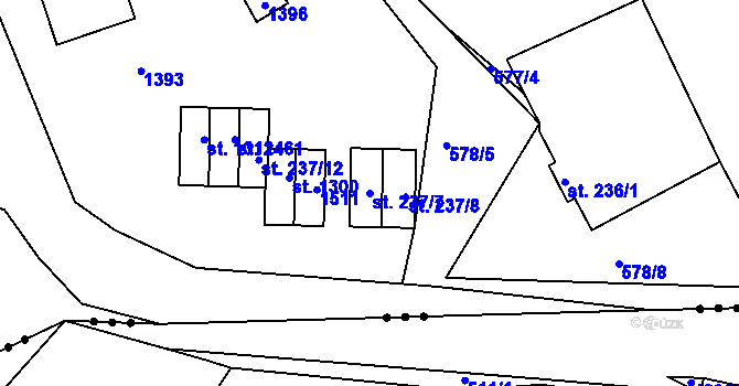 Parcela st. 237/7 v KÚ Kaznějov, Katastrální mapa