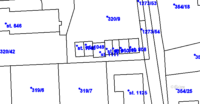 Parcela st. 1111 v KÚ Kaznějov, Katastrální mapa