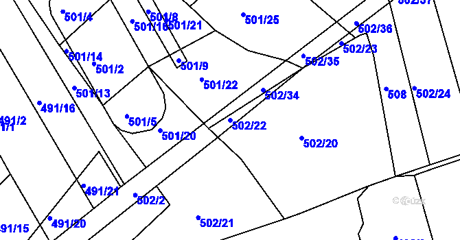 Parcela st. 502/22 v KÚ Kaznějov, Katastrální mapa