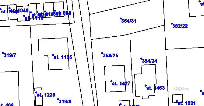 Parcela st. 354/25 v KÚ Kaznějov, Katastrální mapa