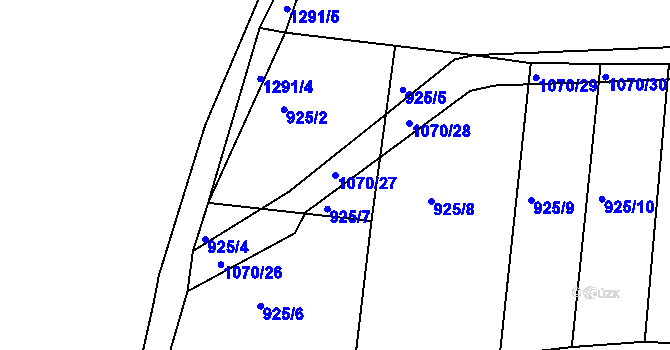 Parcela st. 1070/27 v KÚ Kaznějov, Katastrální mapa