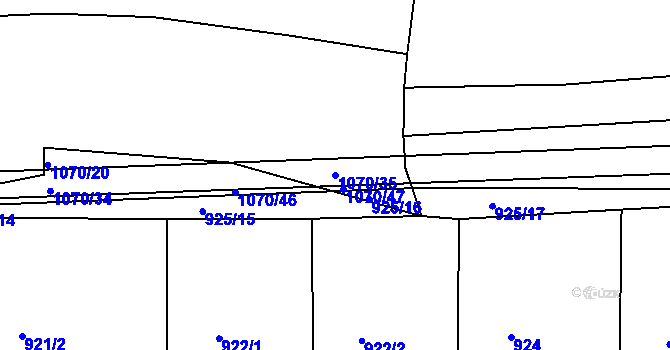 Parcela st. 1070/35 v KÚ Kaznějov, Katastrální mapa