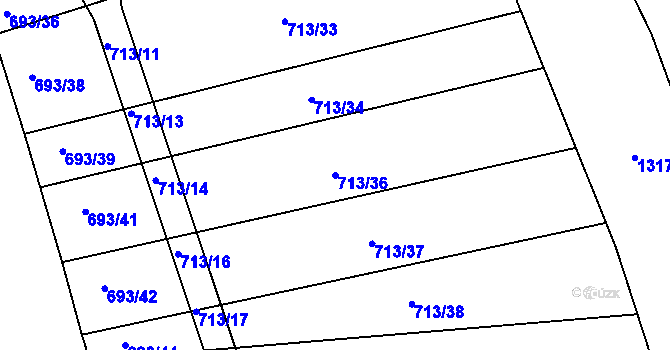 Parcela st. 713/36 v KÚ Kaznějov, Katastrální mapa