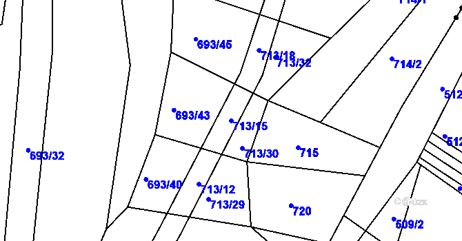 Parcela st. 713/15 v KÚ Kaznějov, Katastrální mapa