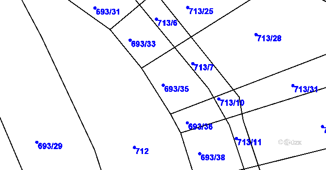 Parcela st. 693/35 v KÚ Kaznějov, Katastrální mapa