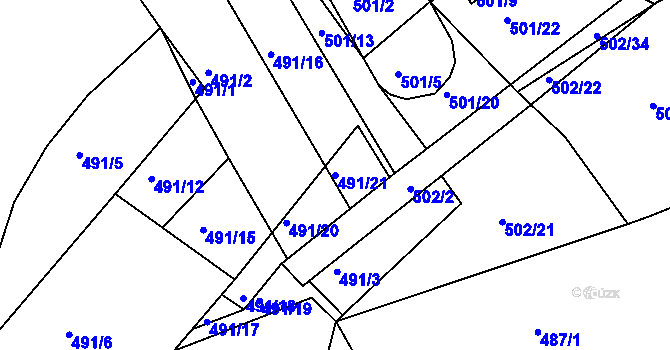 Parcela st. 491/21 v KÚ Kaznějov, Katastrální mapa