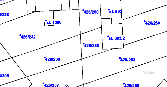 Parcela st. 426/248 v KÚ Kaznějov, Katastrální mapa