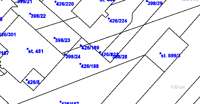 Parcela st. 426/223 v KÚ Kaznějov, Katastrální mapa
