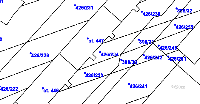 Parcela st. 426/234 v KÚ Kaznějov, Katastrální mapa