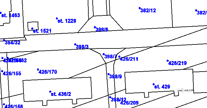 Parcela st. 398/7 v KÚ Kaznějov, Katastrální mapa