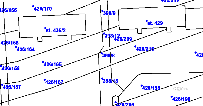 Parcela st. 398/8 v KÚ Kaznějov, Katastrální mapa