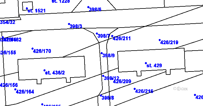 Parcela st. 398/9 v KÚ Kaznějov, Katastrální mapa