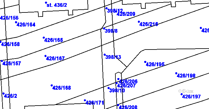 Parcela st. 398/13 v KÚ Kaznějov, Katastrální mapa