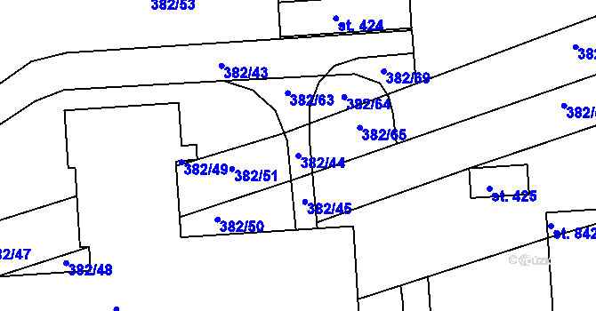 Parcela st. 382/44 v KÚ Kaznějov, Katastrální mapa
