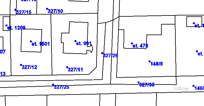 Parcela st. 327/26 v KÚ Kaznějov, Katastrální mapa