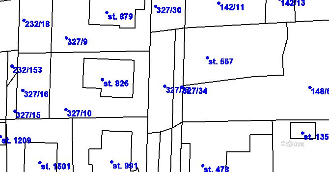 Parcela st. 327/27 v KÚ Kaznějov, Katastrální mapa