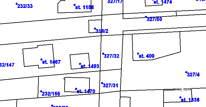 Parcela st. 327/32 v KÚ Kaznějov, Katastrální mapa
