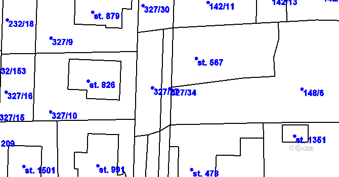 Parcela st. 327/34 v KÚ Kaznějov, Katastrální mapa