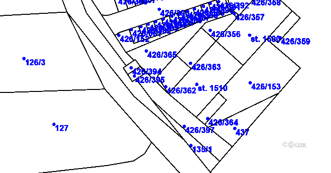 Parcela st. 426/362 v KÚ Kaznějov, Katastrální mapa