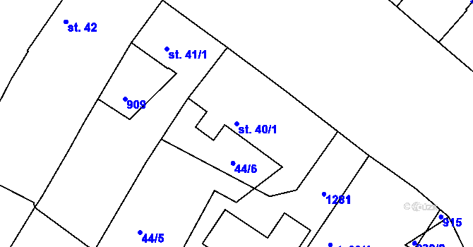 Parcela st. 40/1 v KÚ Kbel, Katastrální mapa