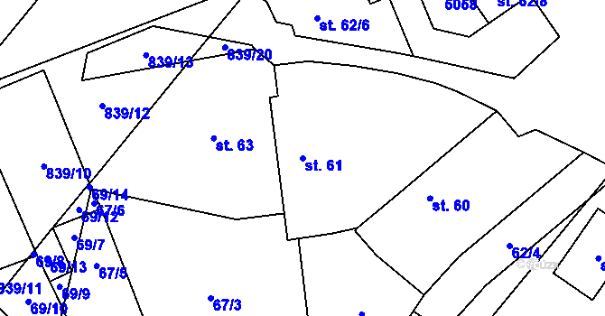 Parcela st. 61 v KÚ Kbel, Katastrální mapa