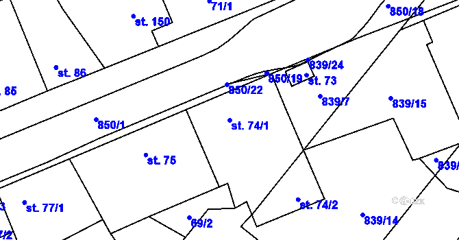 Parcela st. 74/1 v KÚ Kbel, Katastrální mapa