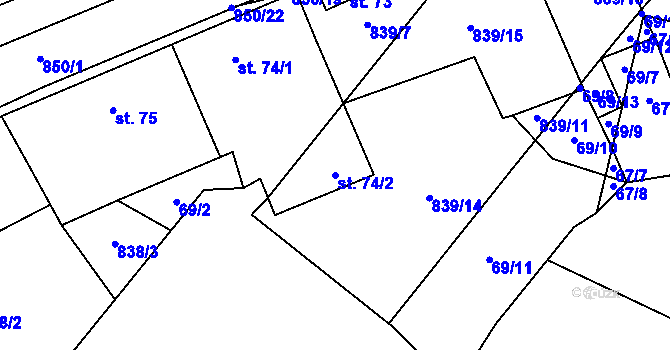 Parcela st. 74/2 v KÚ Kbel, Katastrální mapa