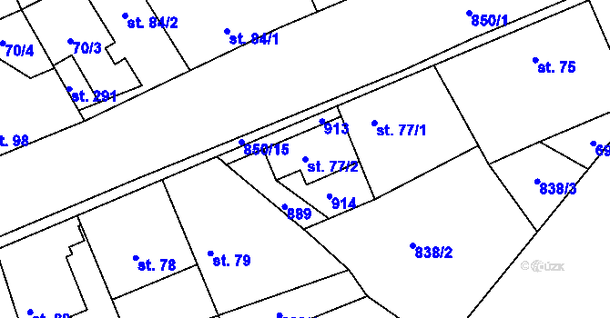 Parcela st. 77/2 v KÚ Kbel, Katastrální mapa