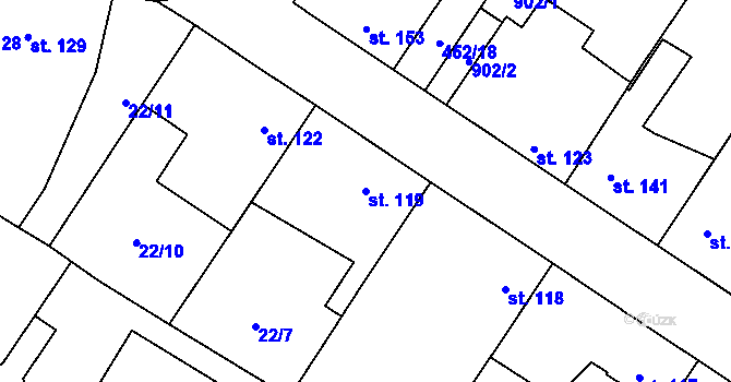 Parcela st. 119 v KÚ Kbel, Katastrální mapa