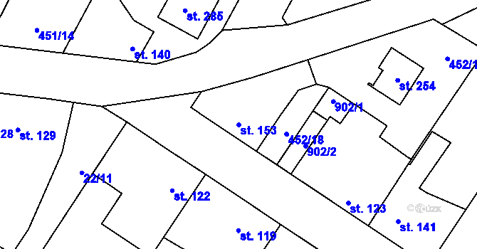 Parcela st. 153 v KÚ Kbel, Katastrální mapa