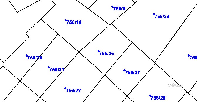 Parcela st. 756/26 v KÚ Kbel, Katastrální mapa
